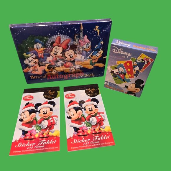 NEW Disney Official Autograph Book Christmas Mickey Mouse Stickers Playing Cards - Picture 2 of 10